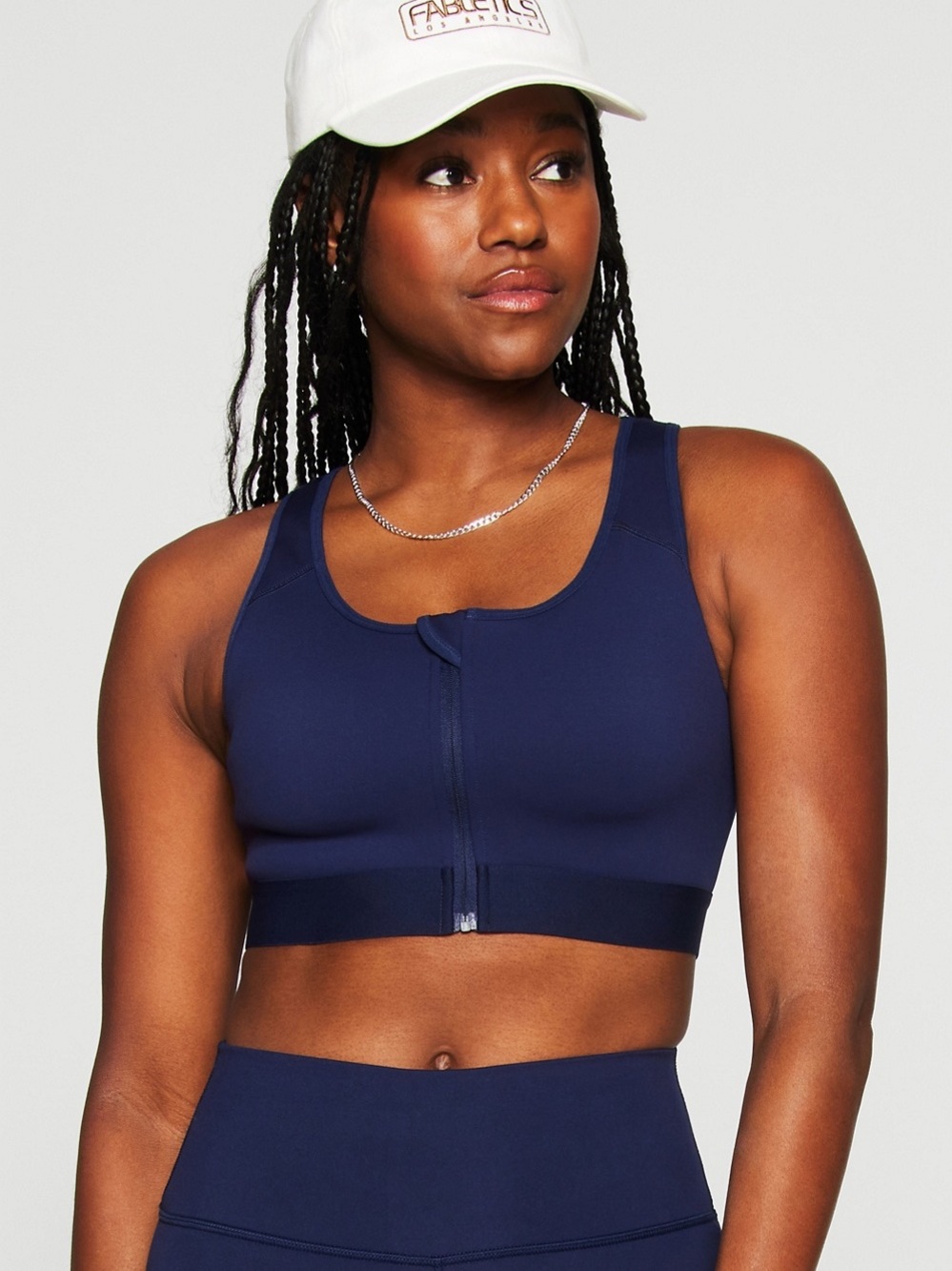 Fabletics Front-Zip High Impact Sports Bra - Navy